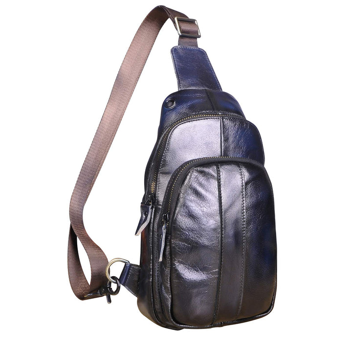 Le'aokuu Herren Echtes Leder Brusttasche Crossbody Bag Sling Bag Schultertasche Gurteltasche Umhänge