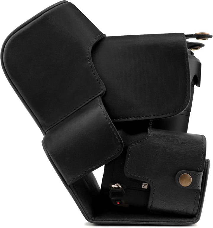 MegaGear MG1804 Ever Ready Kameratasche aus Leder, kompatibel mit Sony Alpha A6600 (18-135 mm), Schw