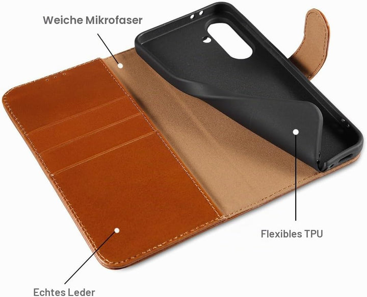 LENSUN Echtleder Hülle für Samsung Galaxy A36, Handyhülle [Echtes Leder][Brieftasche] Handytasche Le