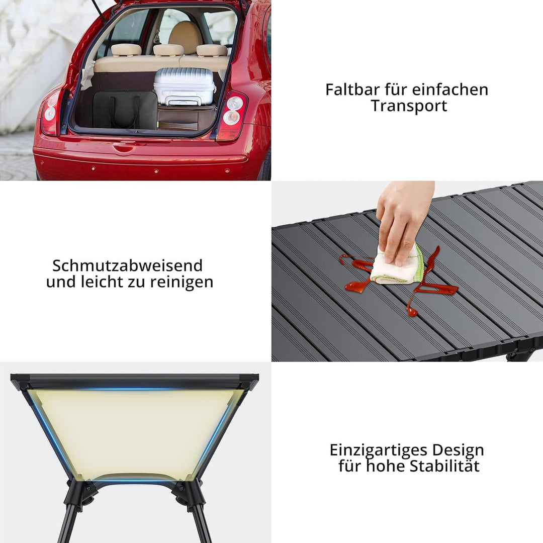 Anbte Campingtisch Klapptisch aus Aluminium 88x40cm(LXB) mit 4 verstellbare Höhen 51/63/67/71cm, Auf