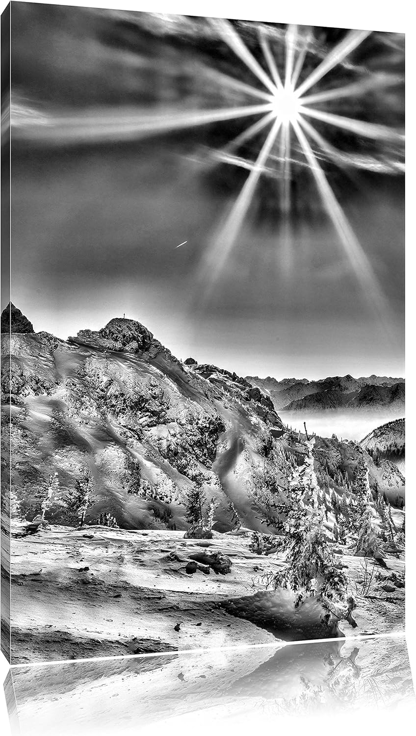 Monocrome, Tannheimer Tal, Format: 100x70 auf Leinwand, XXL riesige Bilder fertig gerahmt mit Keilra