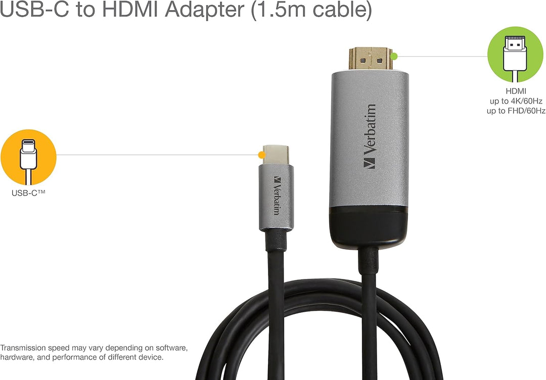 Verbatim USB-C™ auf HDMI 4K Adapter - Für den Anschluss von USB-C- oder Thunderbolt 3-fähigen Laptop
