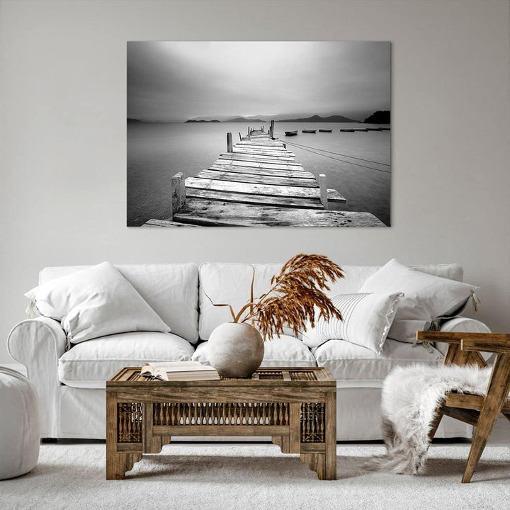 ARTTOR Bilder auf Leinwand 100x70cm Leinwandbild mit Rahmen Brücke See Gross Wanddeko Bild Schlafzim
