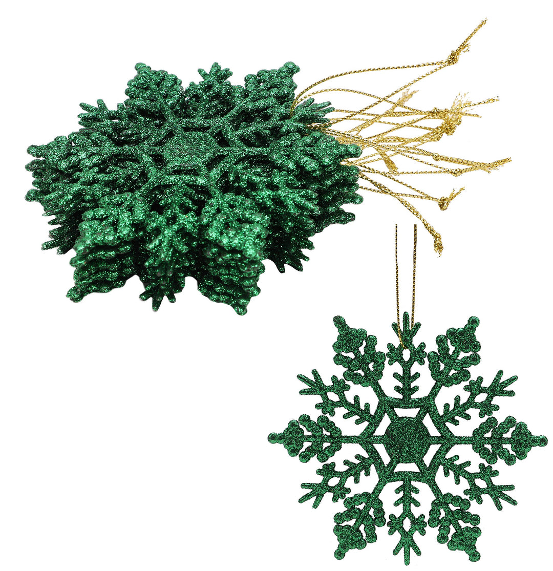 Christmas Concepts® Packung mit 12-10 cm Glitter Schneeflocke zum Aufhängen - Weihnachtsschmuck (Grü