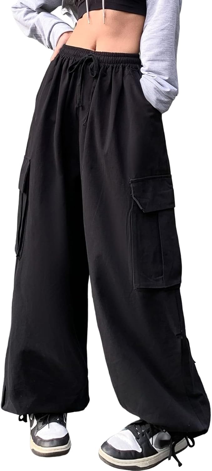 Linsennia Parachute Pants Y2k Cargohose Damen Baggy Hose Mädchen Weite Cargo Pants High Waist Street