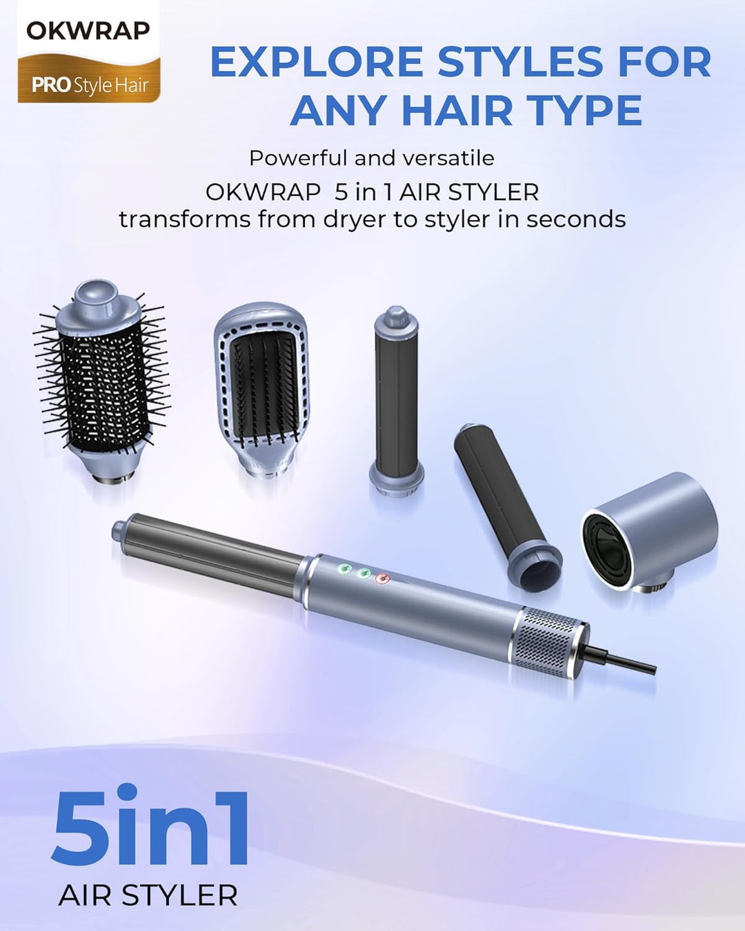 5 in 1 Airstyler,OKWRAP Hair Styler With 110000 U/Min Hochtouriger Motor Haartrockner Warmluftbürste