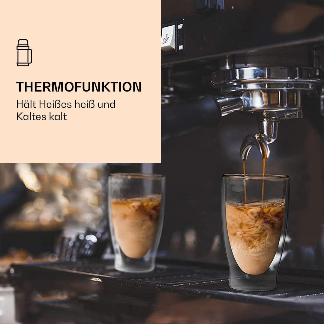 DUOS® Latte Macchiato Gläser 4x 400ml + 4x Löffel, Cappuccino Tassen, Eiskaffee Doppelwandige Kaffee