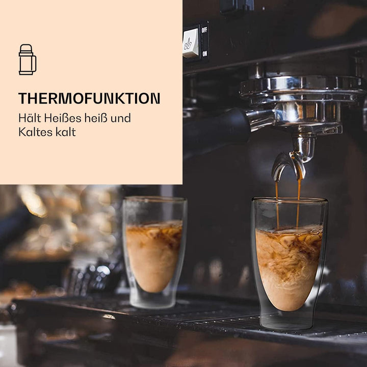 DUOS® Latte Macchiato Gläser 4x 400ml + 4x Löffel, Cappuccino Tassen, Eiskaffee Doppelwandige Kaffee