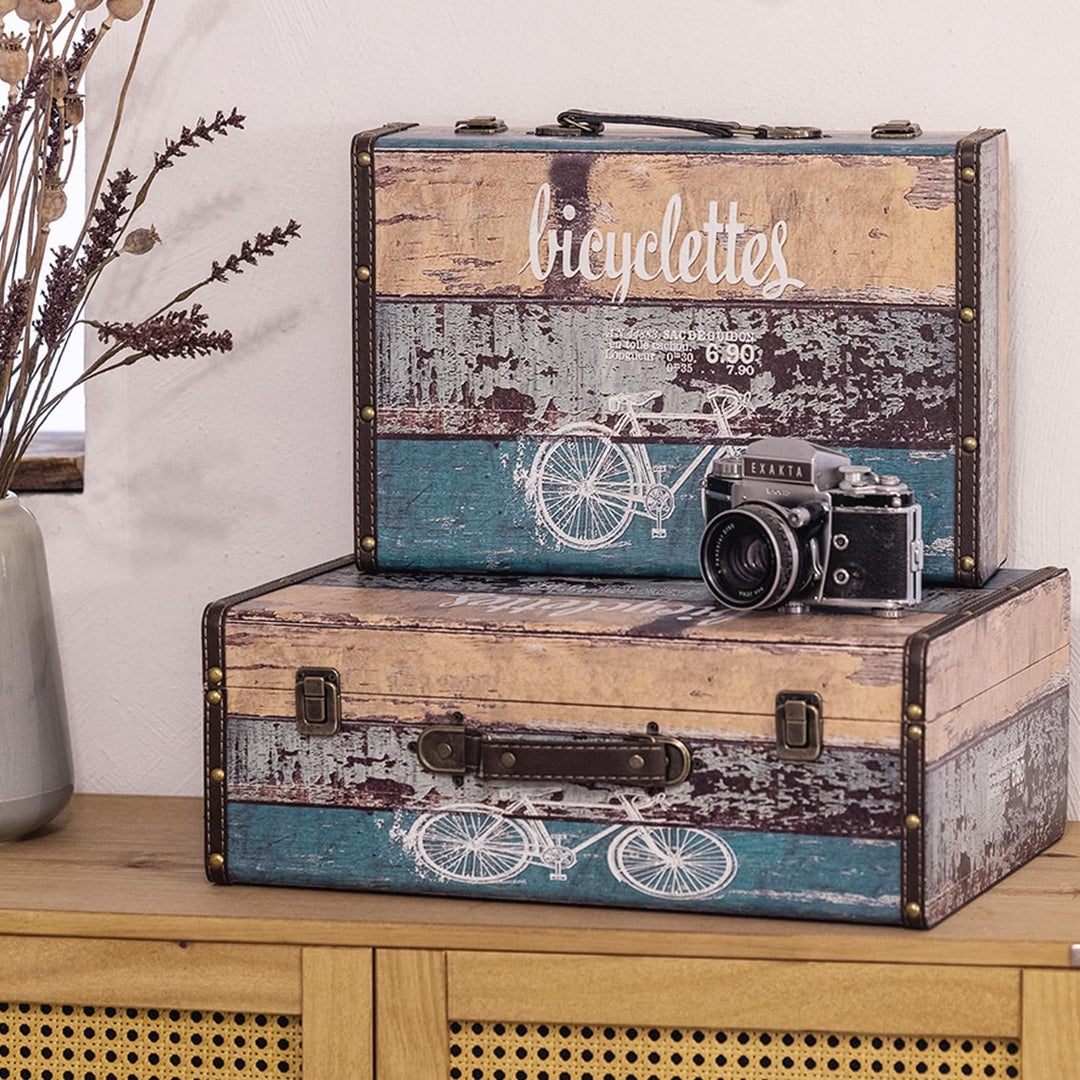 HMF VKO106 Vintage Koffer aus Holz | 44 x 32 x 16 cm | Gross | Deko Fahrrad 44 cm Fahrrad, 44 cm Fah