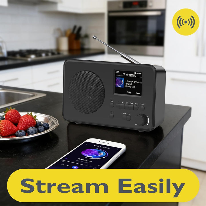 LEMEGA DR3-Max DAB/DAB+/UKW-Digitalradio – Bluetooth-Streaming, tragbares Radio mit 2,4-Zoll-Farbdis