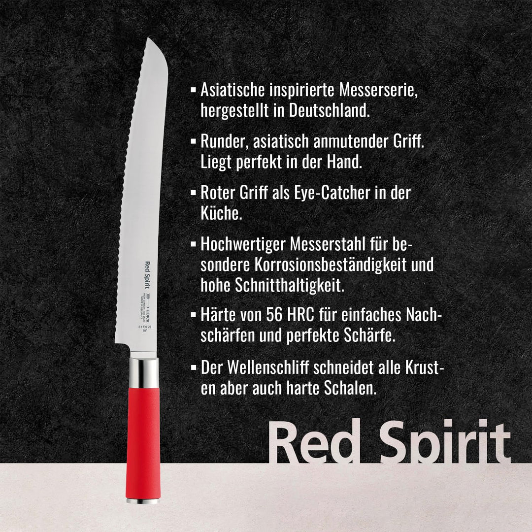 F. DICK Brotmesser, Sägemesser, Red Spirit (Messer mit Klinge 26 cm, X55CrMo14 Stahl, nichtrostend,