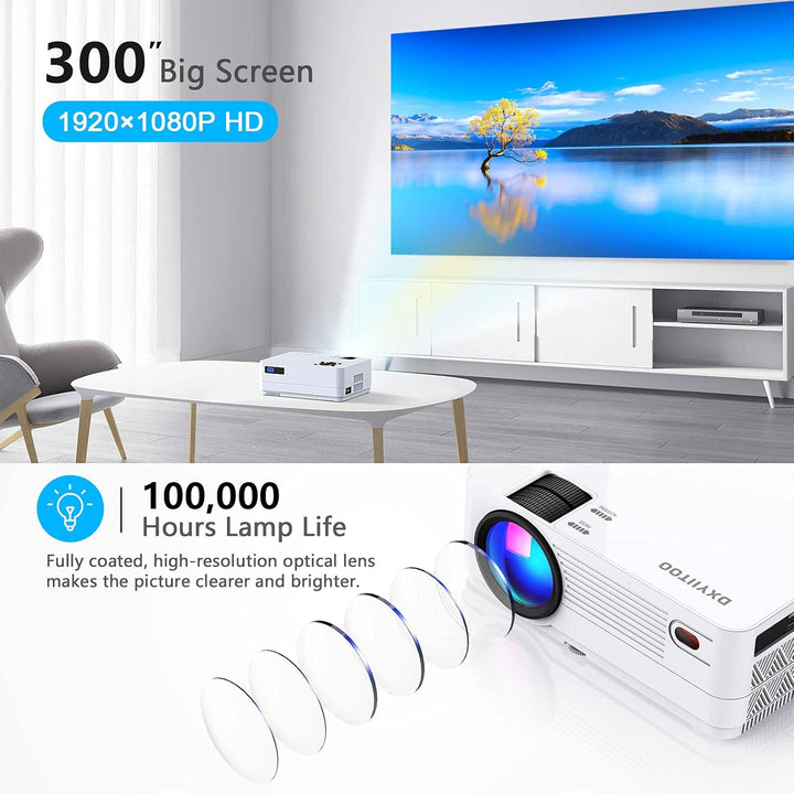 Native 1080P Projector with WiFi and Two-Way Bluetooth, Full HD Movie Projector for Outdoor Movies,