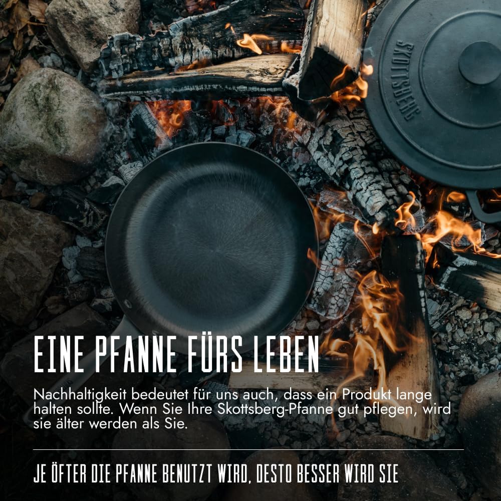 SKOTTSBERG Gusseisen Bratpfanne - Ø 28 cm – vorgebrannt & PFAS‑frei, leichter Edelstahlgriff - ideal