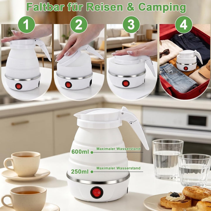 Faltbarer Wasserkocher Klein Reisewasserkocher Mini Reise Wasserkocher | 0,6 Liter Faltbar Kleiner W