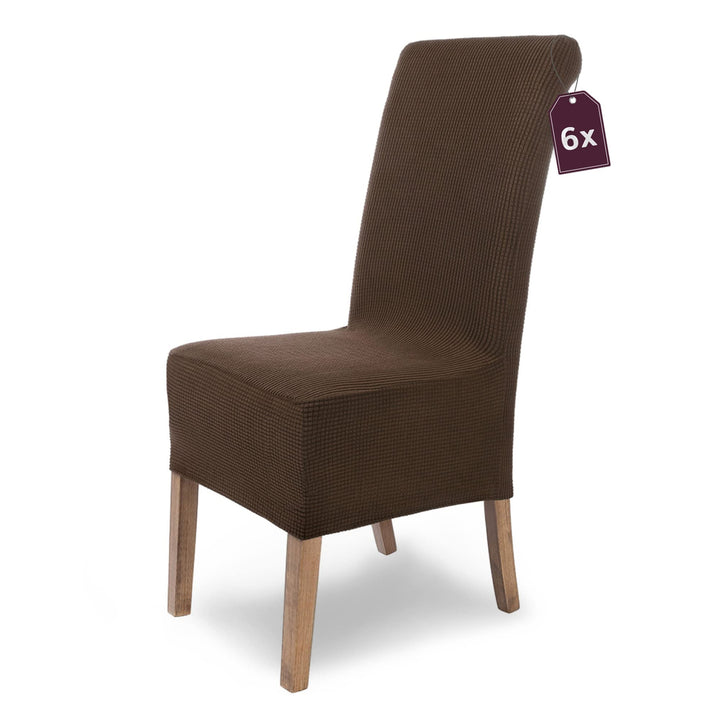 SCHEFFLER-Home Stuhlhussen Stretch Sofia/Stretch Stuhlhussen Braun 6er Set/elastische Stuhlabdeckung
