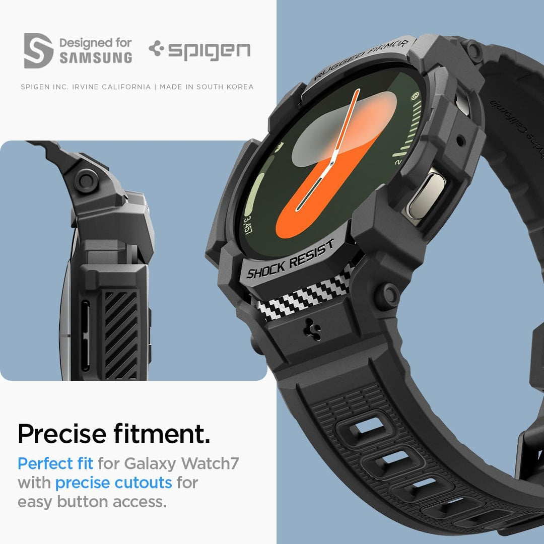 Spigen Rugged Armor Pro Hülle mit Band für Samsung Galaxy Watch 7 44mm | TPU-Unibody-Hülle mit Armba
