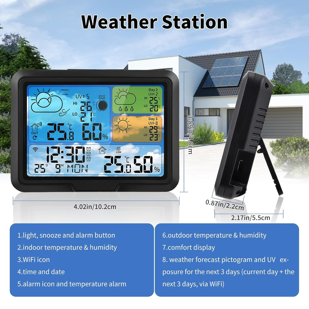 Wetterstation Wlan,Mit Aussensensor & Wettervorhersage,Mit App Tuya Und Smartlife,Digital Farbdispla