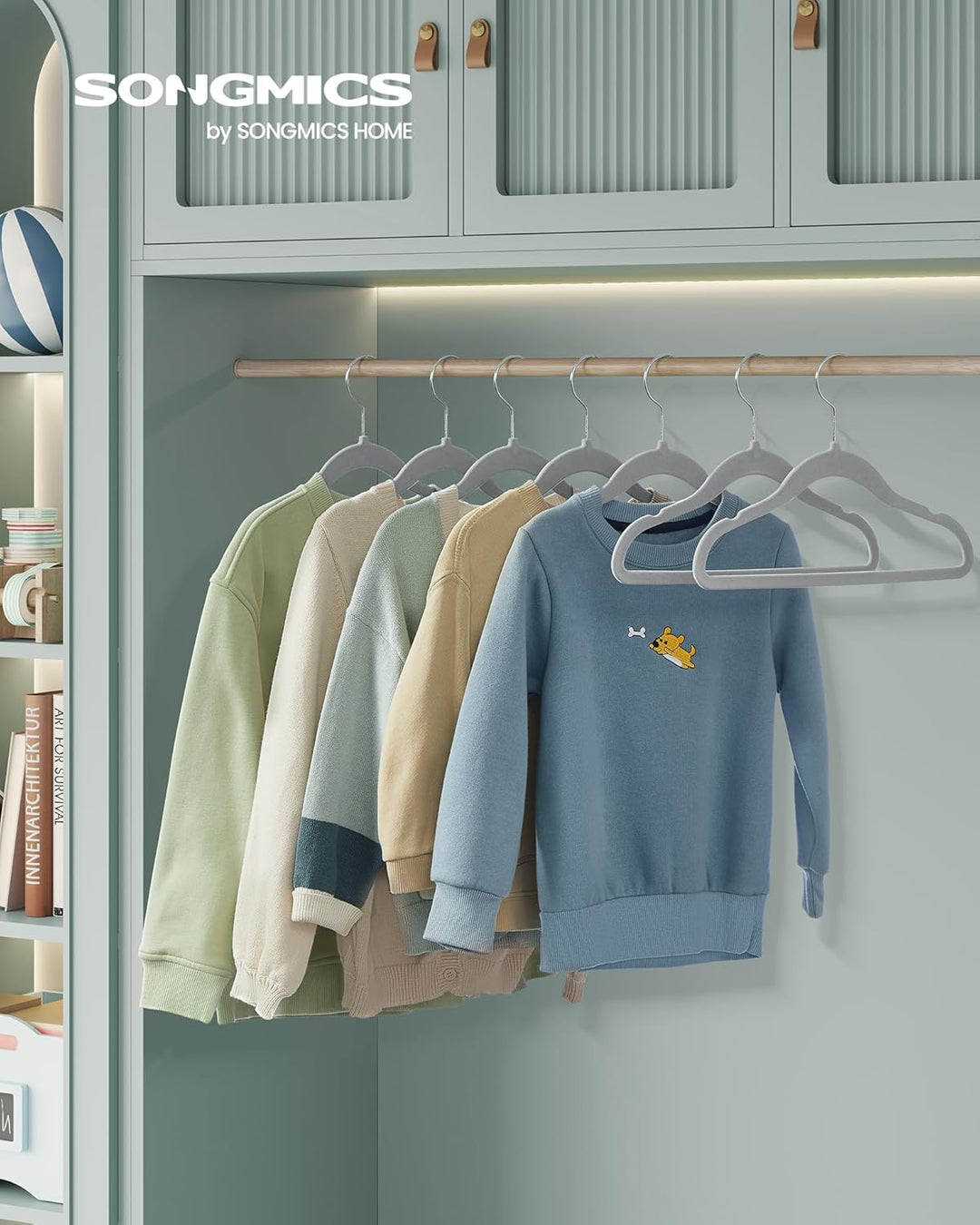 SONGMICS Kinderkleiderbügel, 50er Set Kleiderbügel Kinder, Baby-Kleiderbügel, Bügel Samt, 360° drehb