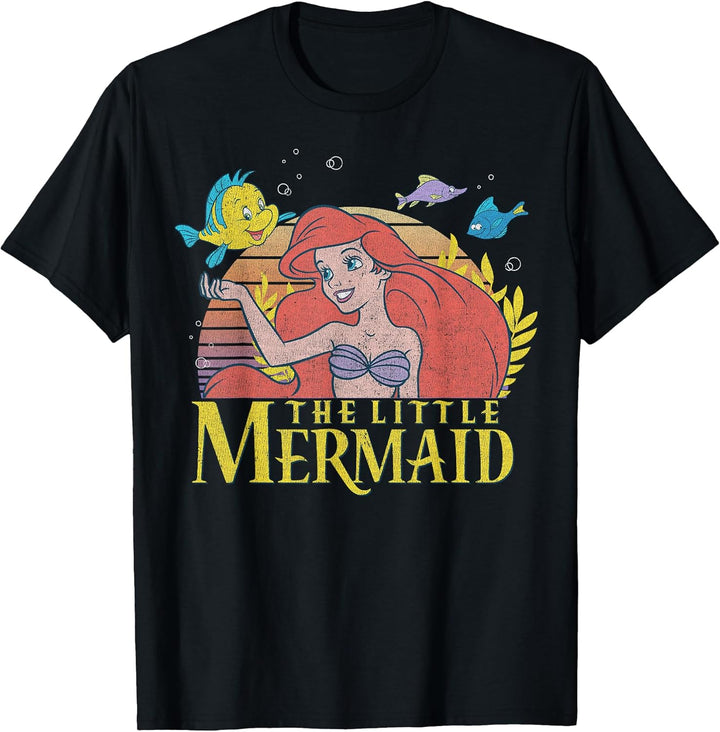 Disney Kids Little Mermaid Ariel Flounder Logo Graphic T-Shirt 12 Black