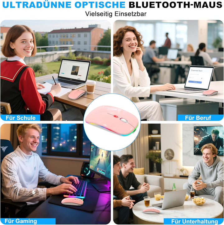 LED Bluetooth Maus Kabellose, Wiederaufladbare Maus für iPad MacBook PC Laptop Computer, Tragbare Sc