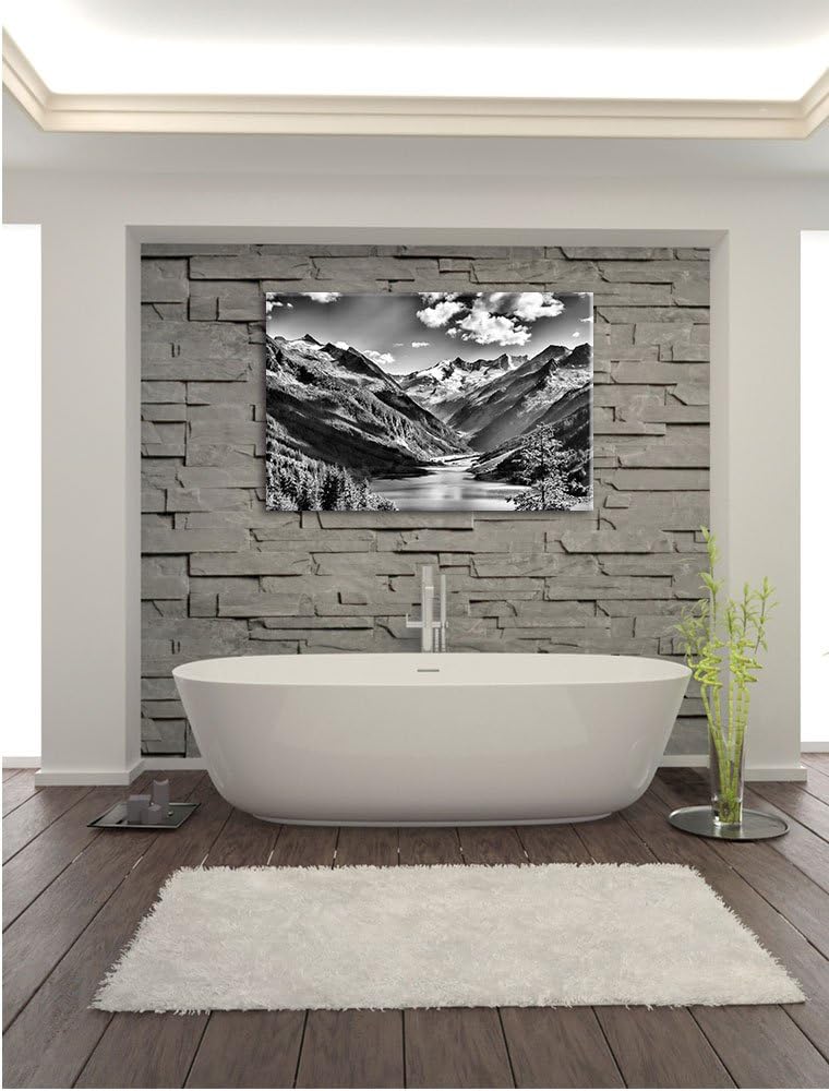 Monocrome, See an Bergen, Format: 100x70 auf Leinwand, XXL riesige Bilder fertig gerahmt mit Keilrah