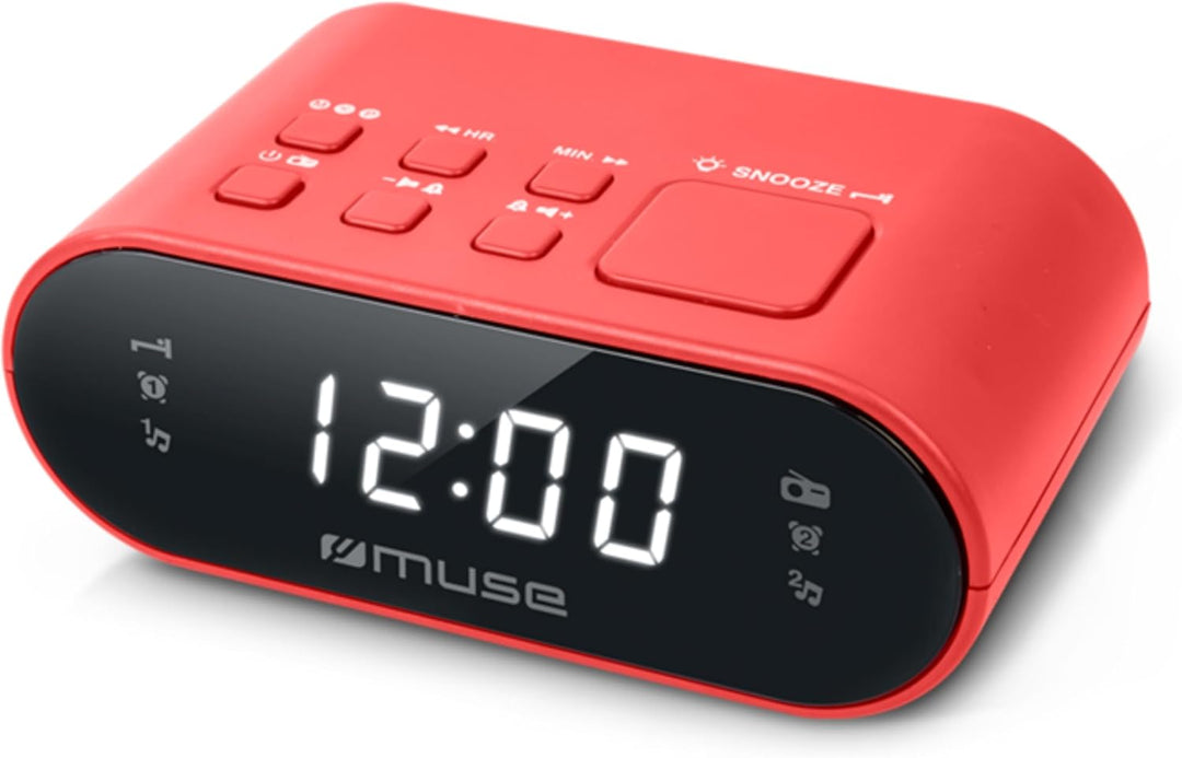 MUSE M-10 RD Radiowecker mit LED-Display, Zwei Weckzeiten, dimmbar, digitaler UKW-Tuner, 20 Sendersp