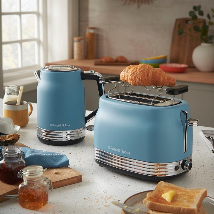 Russell Hobbs Toaster [für 2 Scheiben] Hanley Retro Blau (6 Bräunungsstufen, extra breite Toastschli