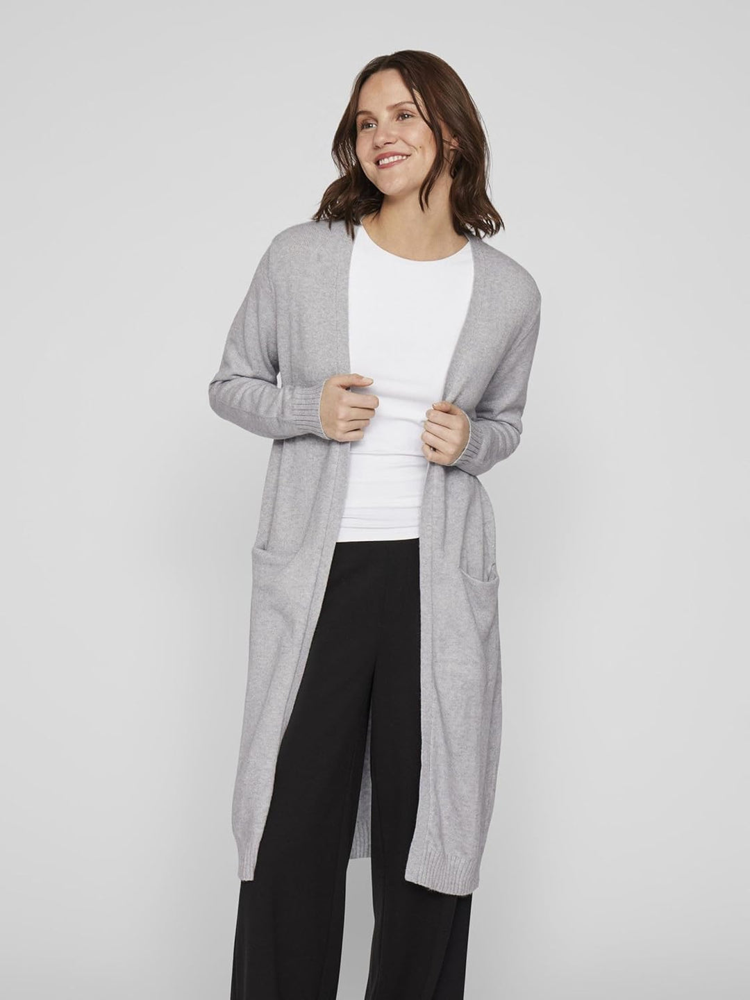 Vila Damen VIRIL Long L/S Knit Cardigan - NOOS 14042770 XS Grau (Light Grey Melange), XS Grau (Light