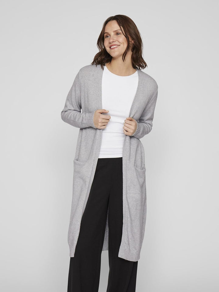 Vila Damen VIRIL Long L/S Knit Cardigan - NOOS 14042770 XS Grau (Light Grey Melange), XS Grau (Light