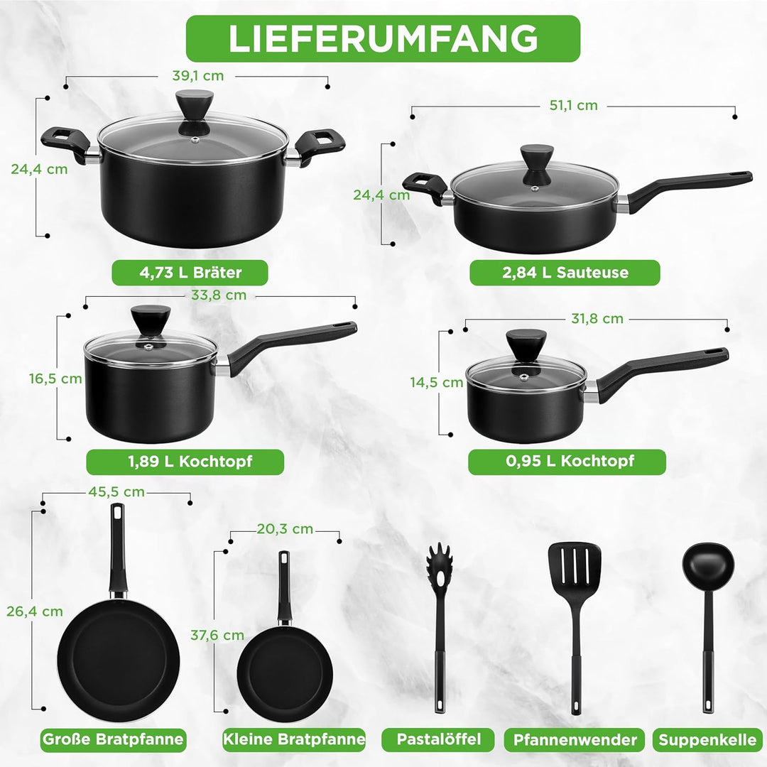 NutriChef Topf und Pfannenset, 13 Teilig- Kochgeschirr Set, Cookware Set- mit durchsichtigen Deckeln
