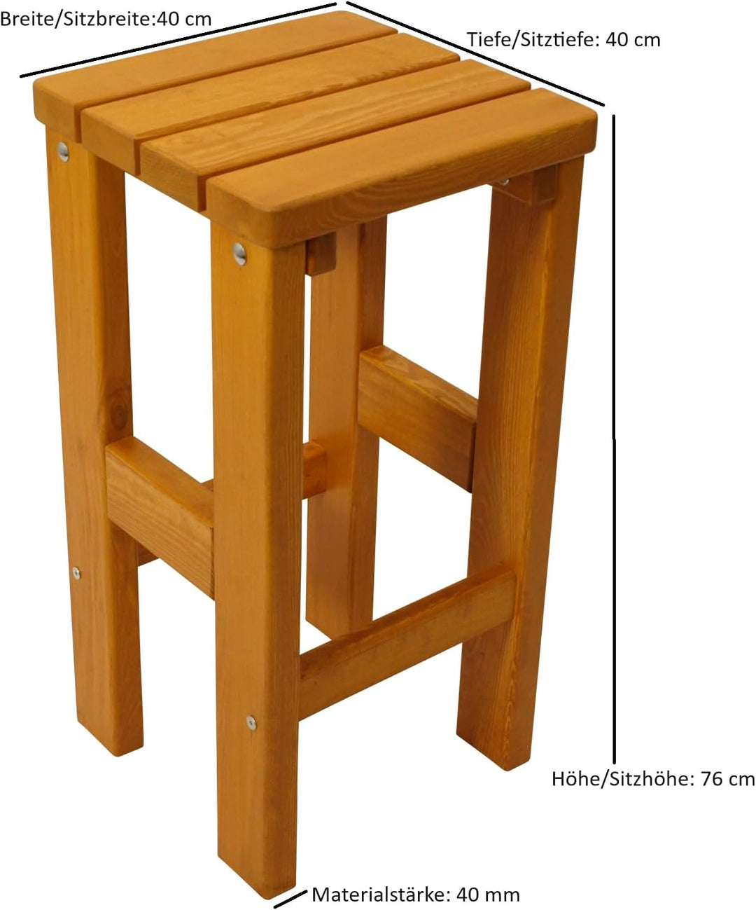 DEGAMO Barhocker Villach aus massivem Kiefernholz, extra stabil 40mm stark, hell lackiert, für Innen