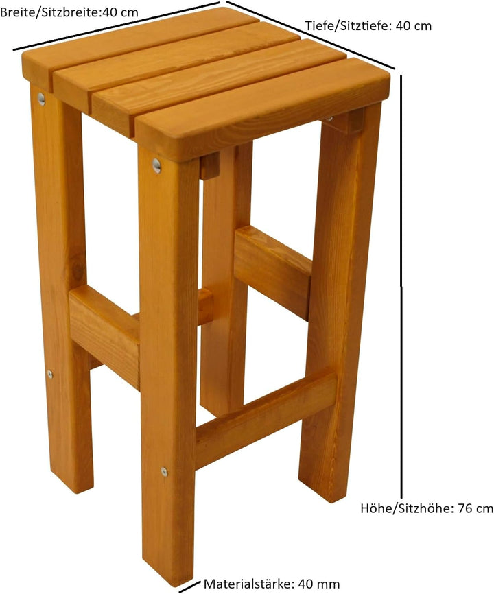 DEGAMO Barhocker Villach aus massivem Kiefernholz, extra stabil 40mm stark, hell lackiert, für Innen