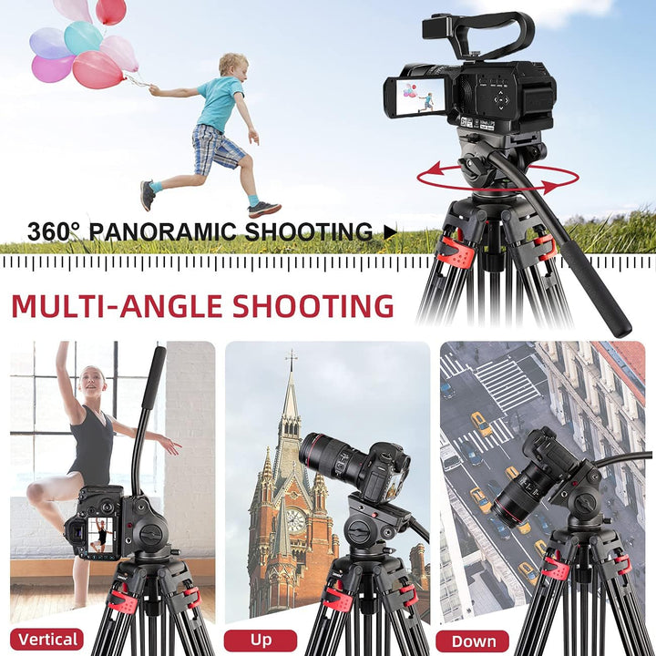 Heavy Duty Stativ 183 cm, Lusweimi Professionelles Aluminium-Videokamera-Stativ mit 2 Stück Universa