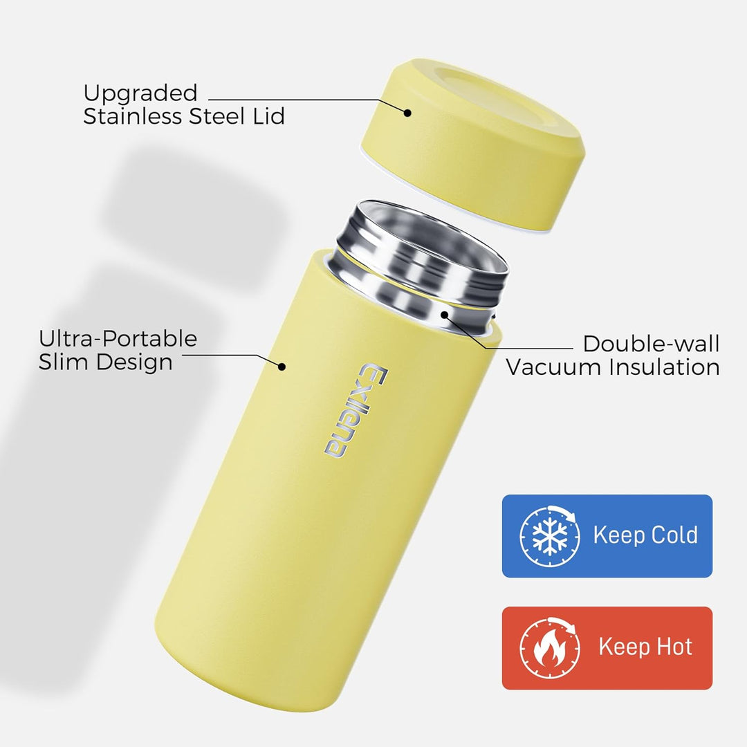 【Upgrade-Version】Exllena Mini Thermosflasche 220ml mit Edelstahl-Deckel, Trinkflasche Klein Doppelwa