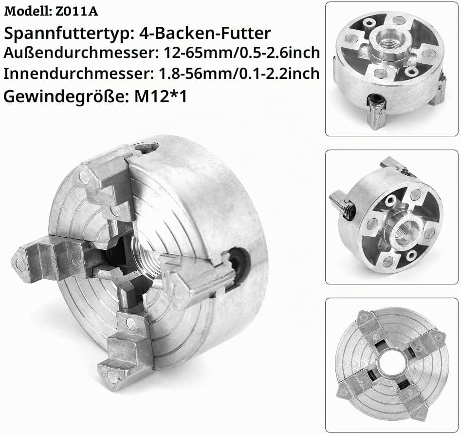 Backenfutter, selbstzentrierendes Spannfutter aus 4-Backen-Zinklegierung 0,5-2,6 Zoll und 0,1-2,2 Zo