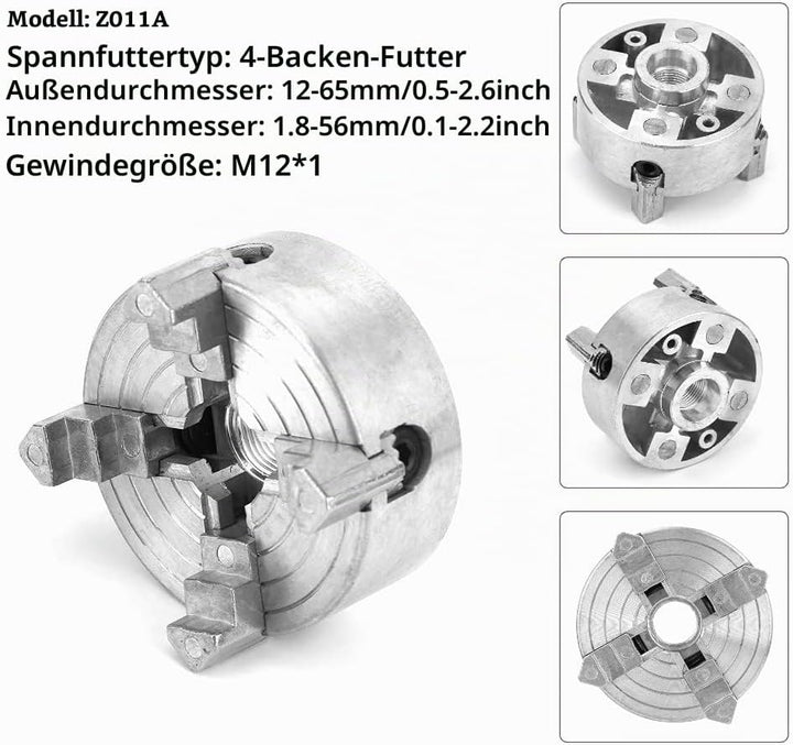 Backenfutter, selbstzentrierendes Spannfutter aus 4-Backen-Zinklegierung 0,5-2,6 Zoll und 0,1-2,2 Zo