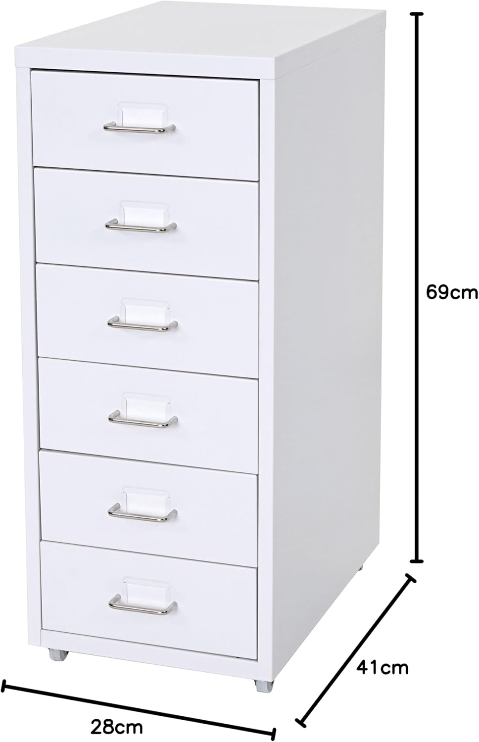 PROREGAL Rollcontainer Housten HxBxT 69x28x41cm 6 Schubladen Weiss Schubladenschrank Stahlschrank 6