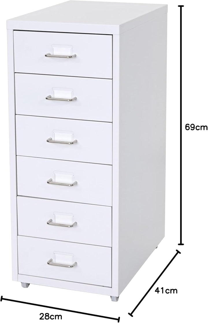PROREGAL Rollcontainer Housten HxBxT 69x28x41cm 6 Schubladen Weiss Schubladenschrank Stahlschrank 6
