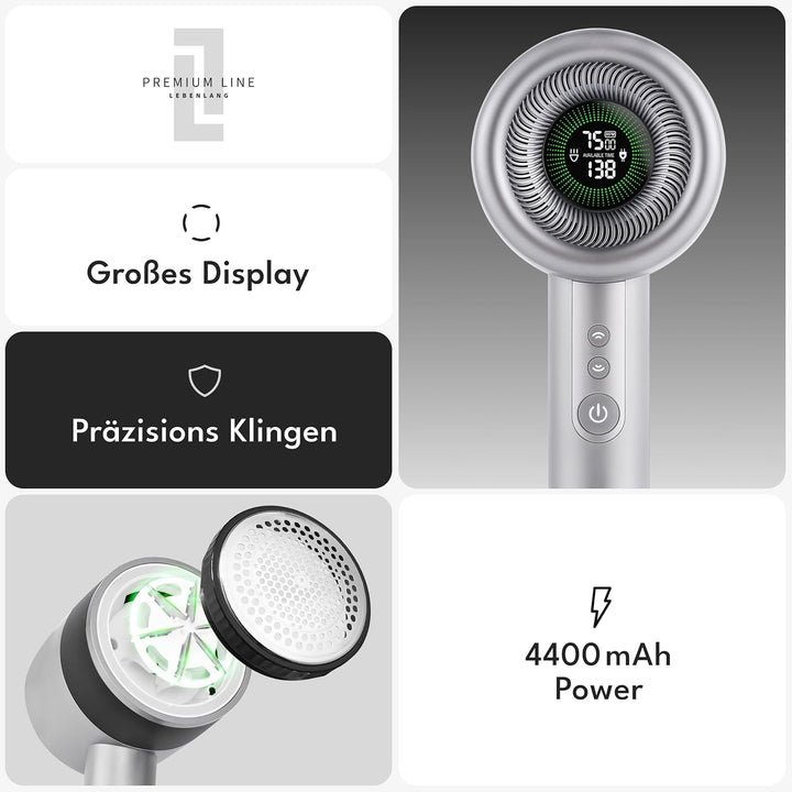 LEBENLANG Premium Fusselrasierer Elektrisch 4000mAh - Inkl. LED Display & Taschenlampe I 5 Modi & 3,
