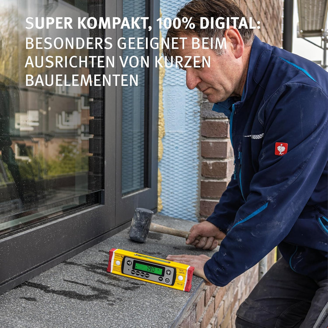 STABILA Digitale Wasserwaage TECH 196 DL, 23 cm, wasser- und staubdicht nach IP 67, 2 Digital-Displa