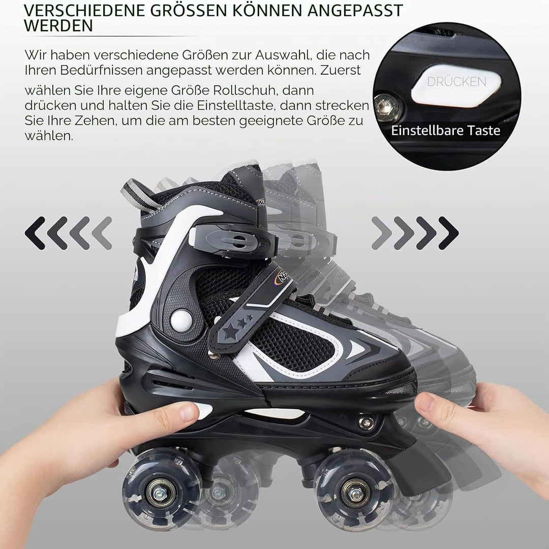 Nattork Kinder Rollschuhe für Jungen Mädchen, 4 Grössen Verstellbare Quad Skates, Roller Skates mit