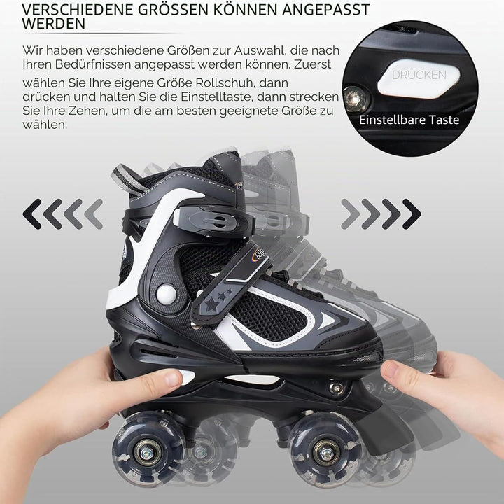 Nattork Kinder Rollschuhe für Jungen Mädchen, 4 Grössen Verstellbare Quad Skates, Roller Skates mit