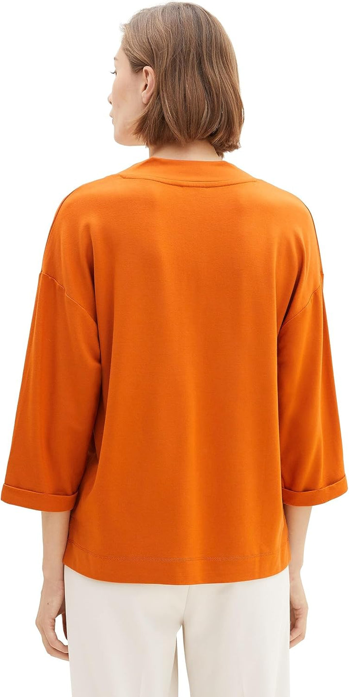 TOM TAILOR Damen Basic T-Shirt mit 3/4-Arm & V-Ausschnitt XS 19772 - Gold Flame Orange, XS 19772 - G