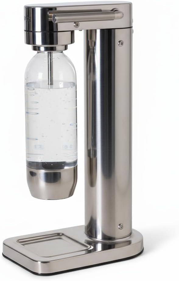 Premium Wassersprudler aus Edelstahl mit 1 x BPA-frei Flaschen SW!ZZ (Chrom finish), Chrom Finish