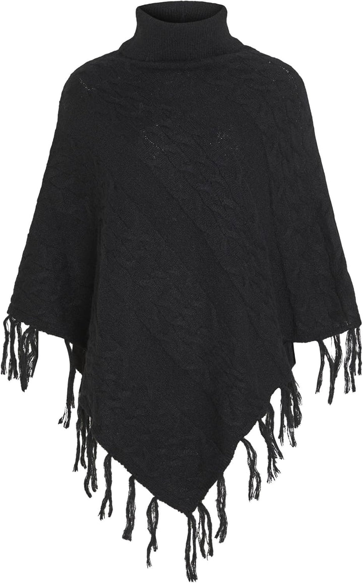 Vila Damen Vichinti New Rollneck Knit Poncho/Su Strickponcho Einheitsgrösse Schwarz, Einheitsgrösse