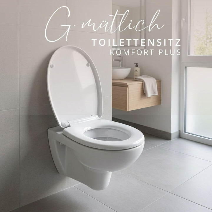 Toilettendeckel mit Absenkautomatik weiss oval, WC-Sitz abnehmbar antibakterielles Urea Duroplast, I