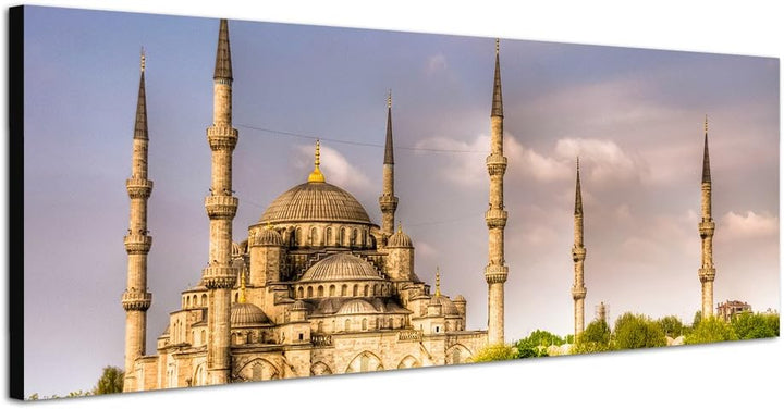 Paul Sinus Art Panoramabild auf Leinwand und Keilrahmen 150x50cm Blaue Moschee Bäume Wolkenhimmel