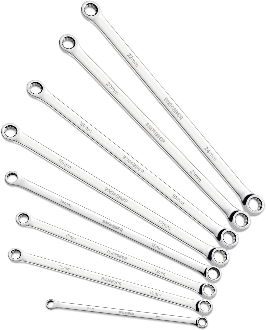 Doppel Ringschlüssel Satz,8-tlg Extra langer Schraubenschlüssel Ringschlüssel set, CV-Stahl 8mm-24mm