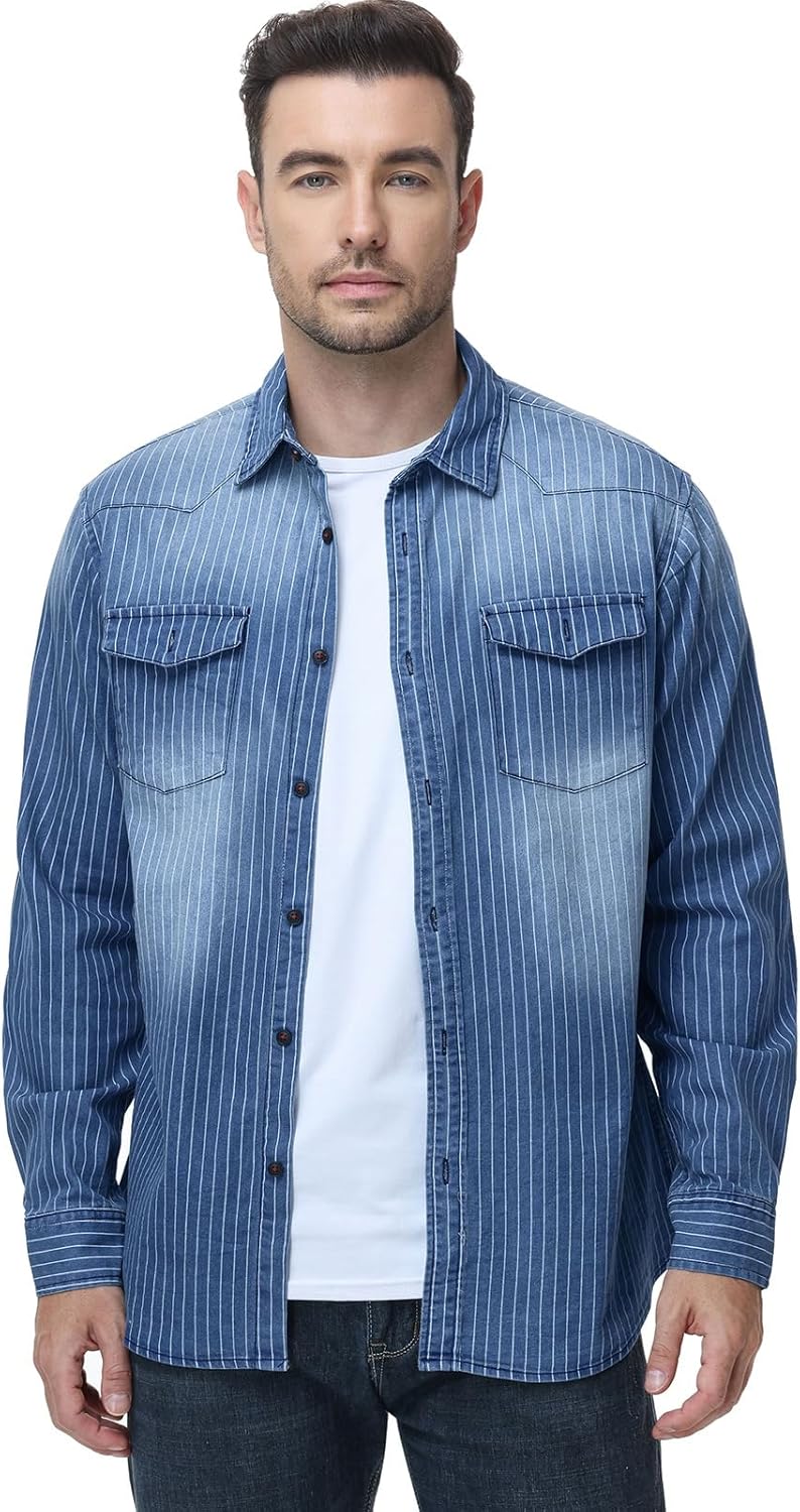 HOTIAN Herren Hemden, Herren Denim Shirt Langarmhemd,Freizeithemd Regular Businesshemd,Slim-Fit-Herr