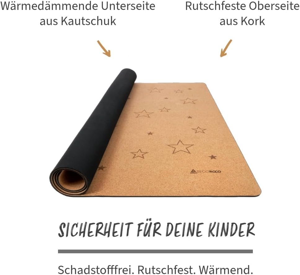 Spielmatte für Kinder und Babys aus Kork & Kautschuk - rutschfest, schadstofffrei und antiallergene
